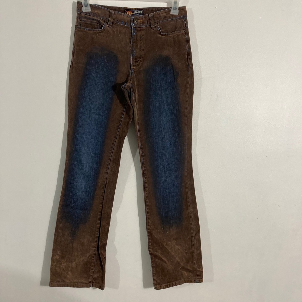 Route 66 Flocked Jeans Womens 6 Brown Blue  Stretch Fit Grunge Y2K Straight